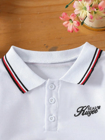 Young Girls' Color Block Striped Polo Collar Short Sleeve Sports Dress, Spring/Summer