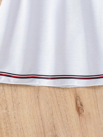 Young Girls' Color Block Striped Polo Collar Short Sleeve Sports Dress, Spring/Summer