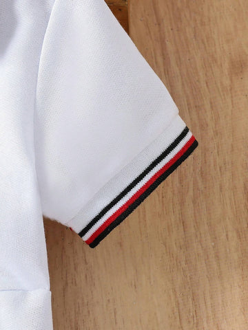 Young Girls' Color Block Striped Polo Collar Short Sleeve Sports Dress, Spring/Summer