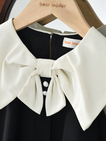 Young Girls Color Blocked Lapel Sleeveless Dress Sweet And Cute Style Suitable Wear In Summer