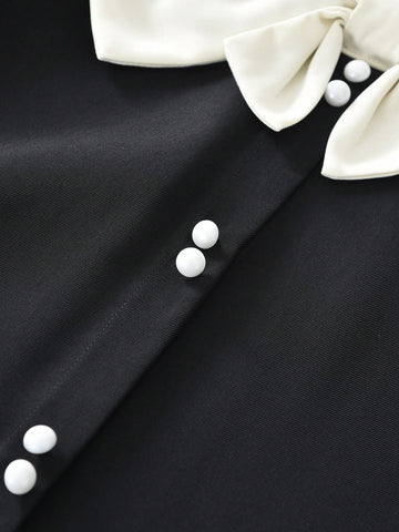 Young Girls Color Blocked Lapel Sleeveless Dress Sweet And Cute Style Suitable Wear In Summer