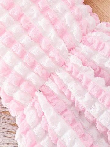 Young Girls' Color Blocked Textured Cute Princess Dress For Festival, Birthday Party, Spring And Summer