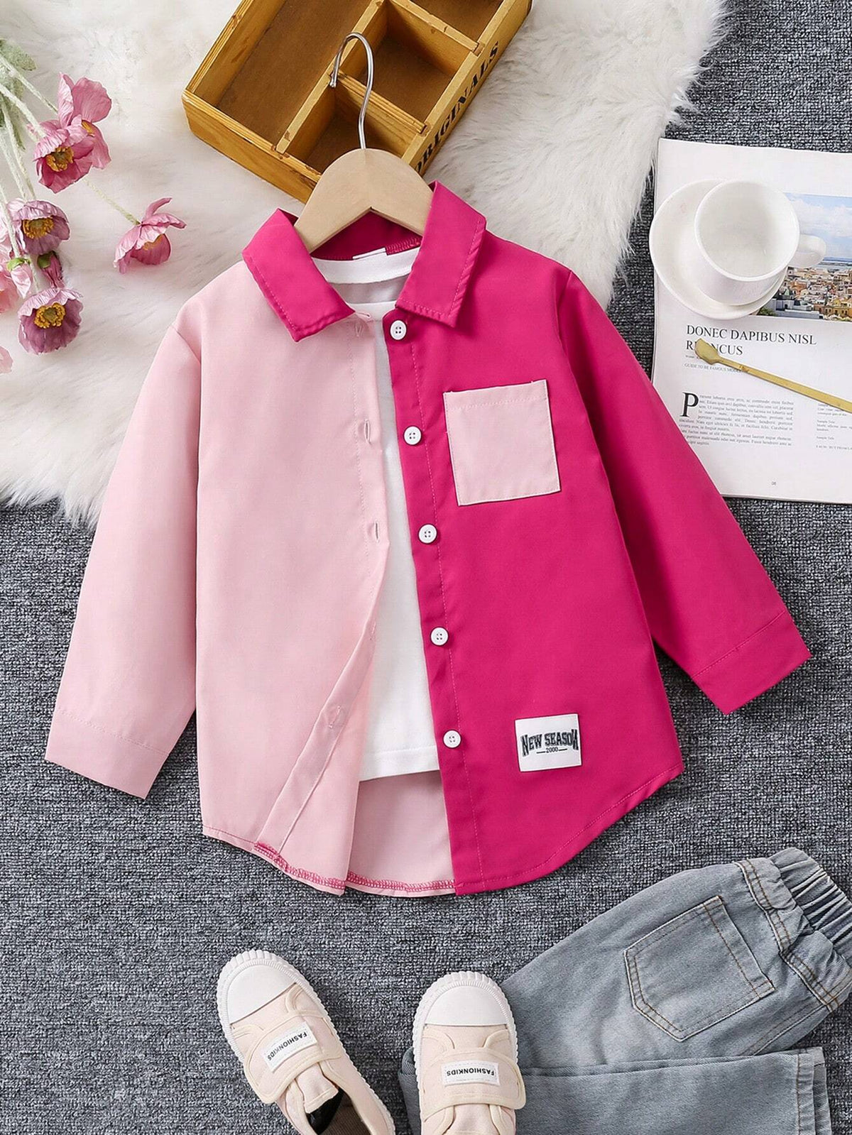 Young Girls" Color Blocking Stylish Casual Street Lady Long Sleeve Shirt, All Seasons