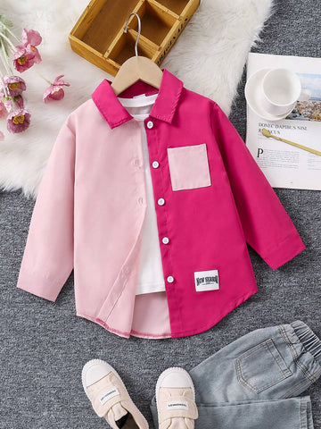 Young Girls" Color Blocking Stylish Casual Street Lady Long Sleeve Shirt, All Seasons