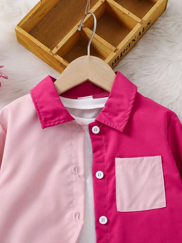 Young Girls" Color Blocking Stylish Casual Street Lady Long Sleeve Shirt, All Seasons