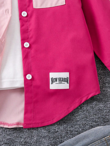 Young Girls" Color Blocking Stylish Casual Street Lady Long Sleeve Shirt, All Seasons