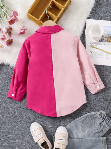 Young Girls" Color Blocking Stylish Casual Street Lady Long Sleeve Shirt, All Seasons