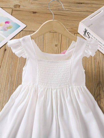 Young Girl's Colorful Mesh Rainbow Pattern Cap Sleeve Dress, Summer Vacation