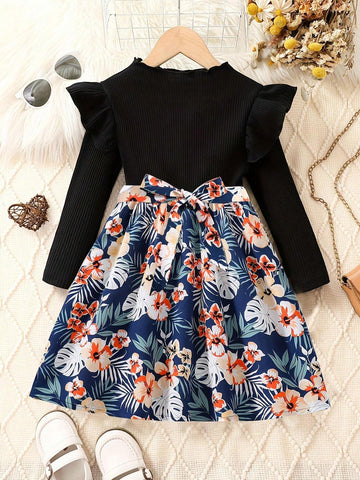 Young Girls Comfortable And Stylish Floral Flower Print Dress For Girls - Perfect For Parties