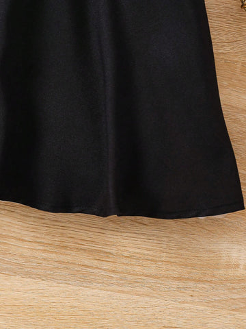 Young Girls Contrast Collar Puff Sleeve Dress For Summer