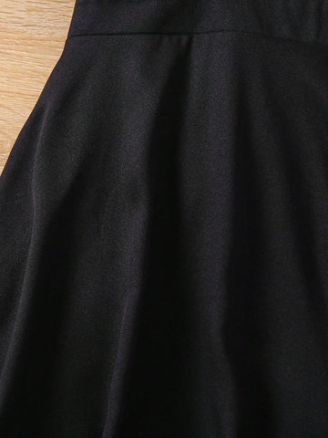 Young Girls Contrast Collar Puff Sleeve Dress For Summer