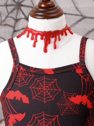 Young Girls' Cool Halloween Bat Printed Long Sleeve Dress