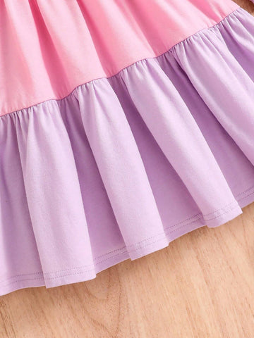Young Girl's Cute And Comfortable Knitted Color-Block Long-Sleeve Round Neck Holiday Dress ,Autumn And Winter
