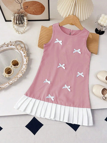 Young Girls Cute Bow Woven Fabric Dress For Summer