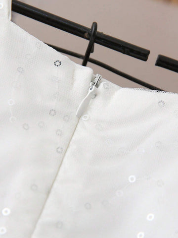 Young Girls' Cute Cartoon Printed Colorful Mesh Flutter Sleeve Dress, Summer