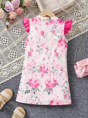 Young Girls' Cute Cartoon Printed Round Neck Summer Dress