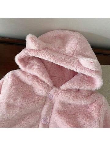 Young Girls Cute Cartoon Stick Fabric Embroidery Plush Fur Hooded Coat