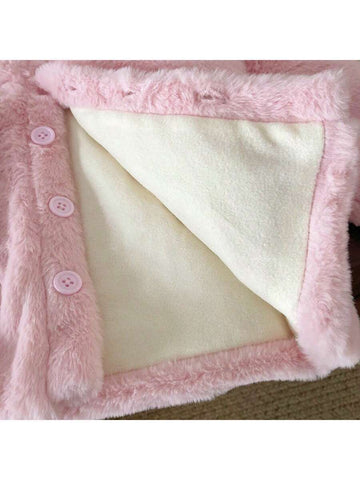 Young Girls Cute Cartoon Stick Fabric Embroidery Plush Fur Hooded Coat