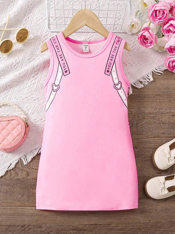 Young Girl's Cute Cat Backpack Print Sleeveless Dress