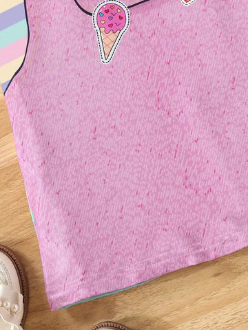 Young Girls' Cute Cat Printed Short Sleeve Dress, Summer
