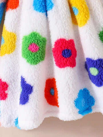 Young Girls' Cute Colorful Floral/Flower Pattern Teddy Hooded Sweatshir Dress, Warm And Comfortable Long Sleeve