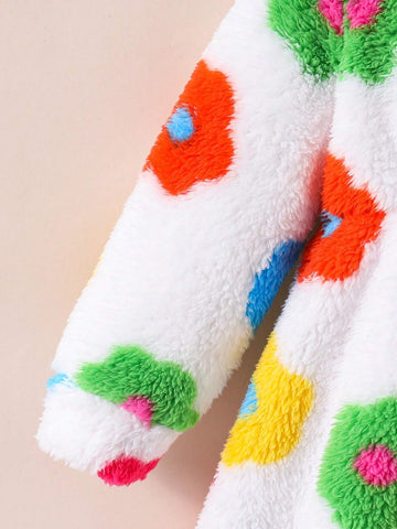 Young Girls' Cute Colorful Floral/Flower Pattern Teddy Hooded Sweatshir Dress, Warm And Comfortable Long Sleeve