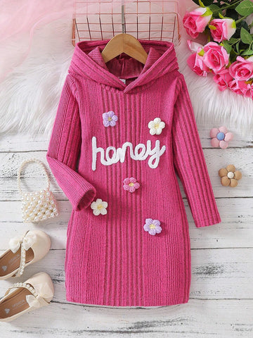 Young Girls Cute Colorful Floral Embroidered Fitted Elastic Waist Long Sleeve Dress