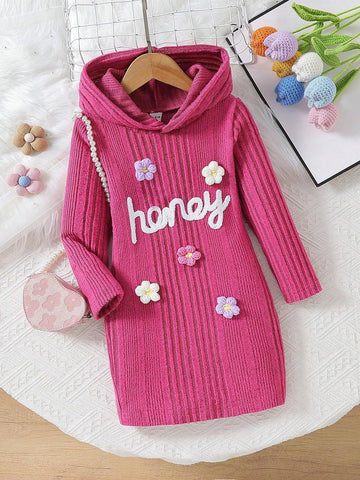 Young Girls Cute Colorful Floral Embroidered Fitted Elastic Waist Long Sleeve Dress