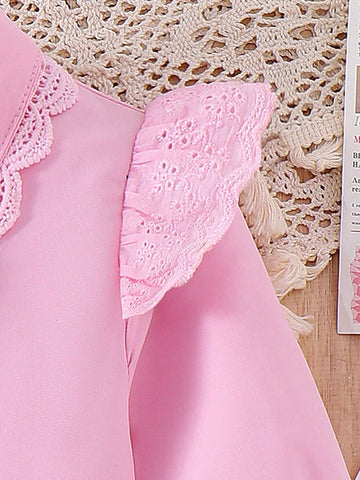 Young Girls Cute Floral Ruffle Vertical Stripe Bell Sleeve Casual Blouse, Autumn