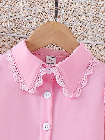 Young Girls Cute Floral Ruffle Vertical Stripe Bell Sleeve Casual Blouse, Autumn