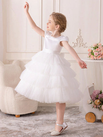 Young Girl's Cute Sweet Princess Style Tulle Sequin Dress, Suitable For Party, Performance, Festival, Birthday, Stage, Musical Concert