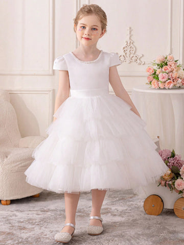 Young Girl's Cute Sweet Princess Style Tulle Sequin Dress, Suitable For Party, Performance, Festival, Birthday, Stage, Musical Concert