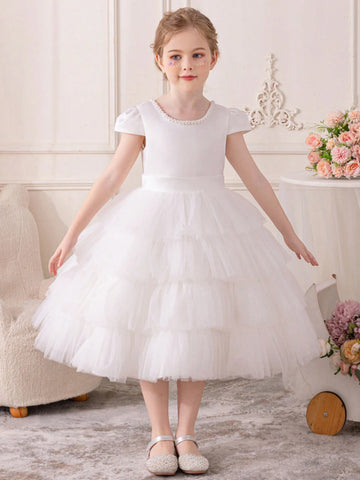 Young Girl's Cute Sweet Princess Style Tulle Sequin Dress, Suitable For Party, Performance, Festival, Birthday, Stage, Musical Concert