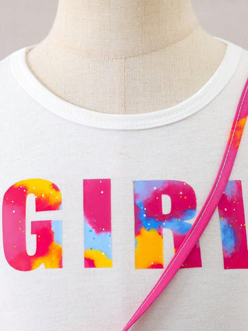 Young Girl's Cute Tie-Dye Sweet Y2K Style Dress With Flared Sleeves And Matching Bag