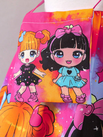 Young Girl's Cute Tie-Dye Sweet Y2K Style Dress With Flared Sleeves And Matching Bag