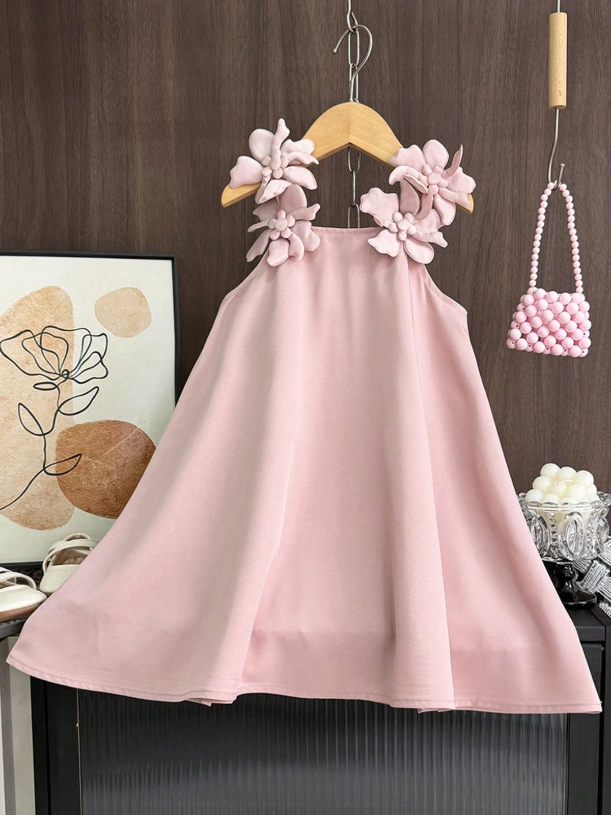 Young Girls Cute Woven Fabric Plain Cami Dress For Summer