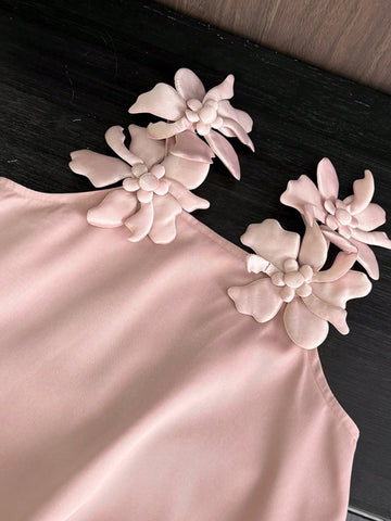 Young Girls Cute Woven Fabric Plain Cami Dress For Summer
