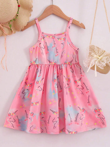 Young Girls' Cute & Casual & Ladylike Digital Printed Cami Dress For Summer