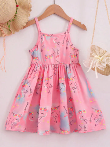 Young Girls' Cute & Casual & Ladylike Digital Printed Cami Dress For Summer