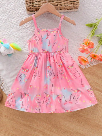 Young Girls' Cute & Casual & Ladylike Digital Printed Cami Dress For Summer