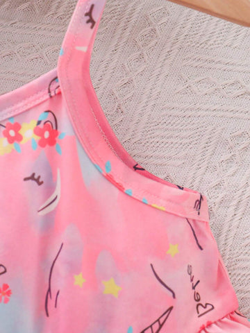 Young Girls' Cute & Casual & Ladylike Digital Printed Cami Dress For Summer
