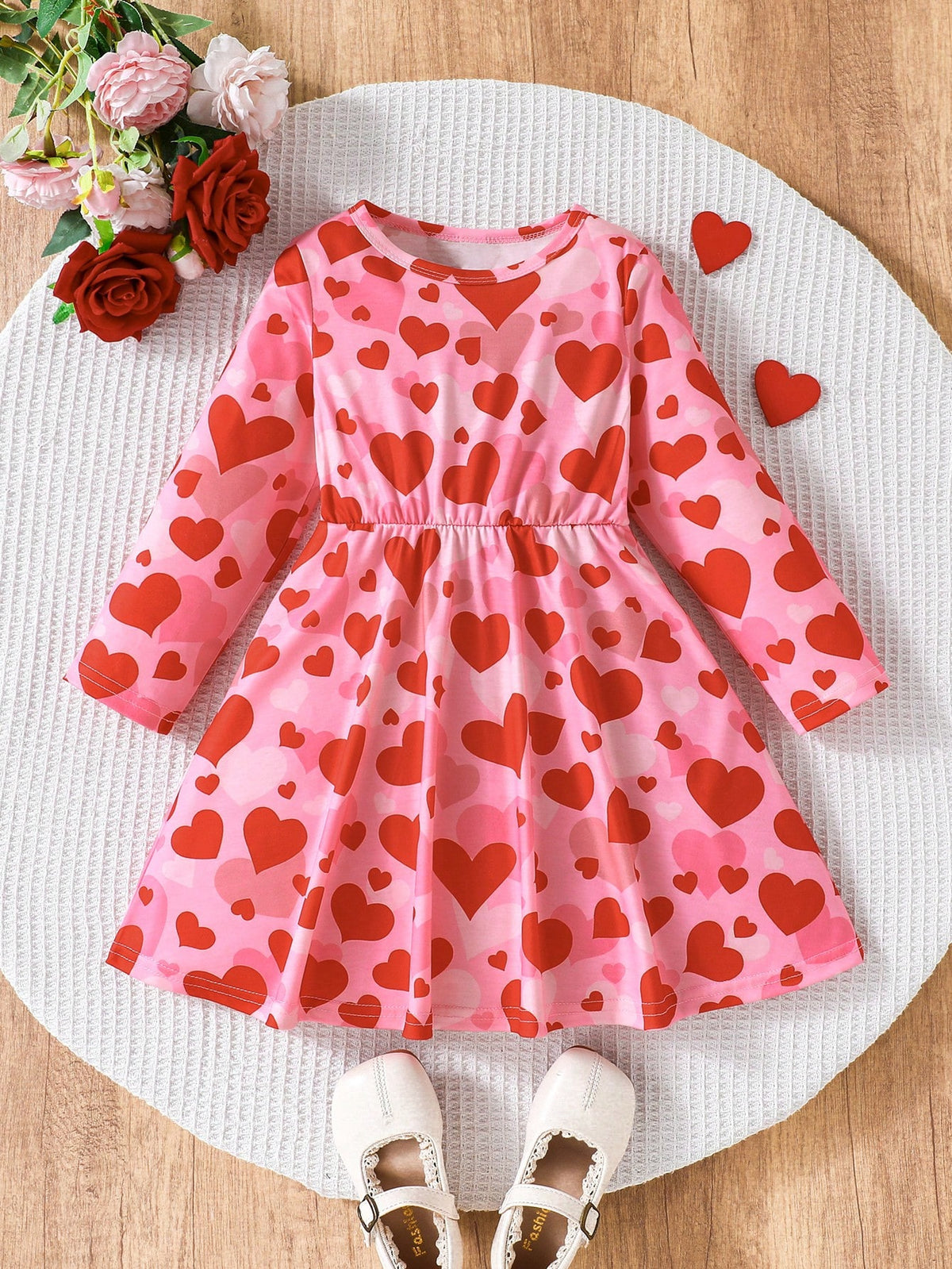 Young Girls Cute & Lively Gradient Snowflake & Snowman Christmas Element Dress, Burgundy, Suitable For Spring & Autumn