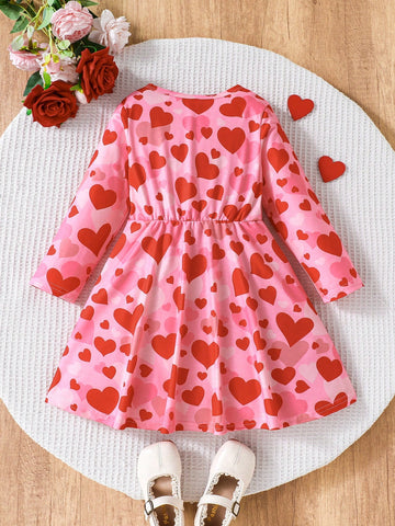 Young Girls Cute & Lively Gradient Snowflake & Snowman Christmas Element Dress, Burgundy, Suitable For Spring & Autumn