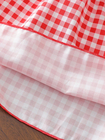 Young Girls Digital Print Red Patch Hem With Strawberry Embroidered Cap Sleeve A-Line Dress