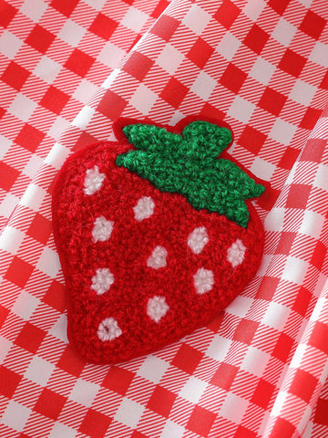 Young Girls Digital Print Red Patch Hem With Strawberry Embroidered Cap Sleeve A-Line Dress