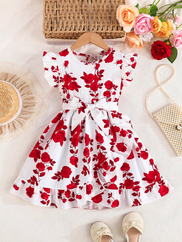 Young Girls Ditsy Floral Ruffled Sleeve Princess Dress, Spring/Summer