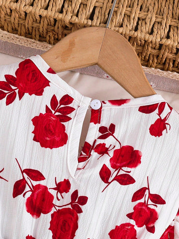 Young Girls Ditsy Floral Ruffled Sleeve Princess Dress, Spring/Summer