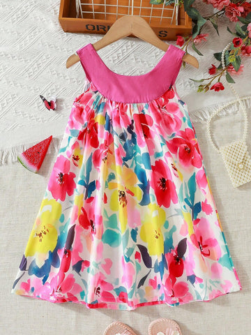 Young Girls Ditsy Floral Smock Dress For Summer