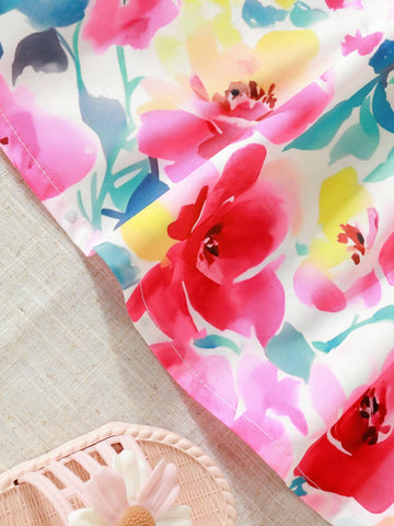 Young Girls Ditsy Floral Smock Dress For Summer