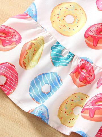 Young Girls' Donut Printed Spaghetti Strap Sundress
